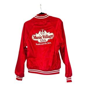 Vtg 80’s Music Village USA Hendersonville Jacket Red Satin Sz M Snap Bomber